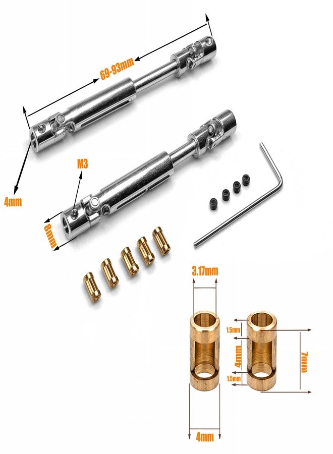 KH866 MN78 Metal RC Drive Shaft 69mm-93mm with 3mm to 4mm Shaft Sleeve for MN78 MN-78 MN 78 1/12 Crawler Car Upgrade Universal Parts Accessories (Silver) - Image 2